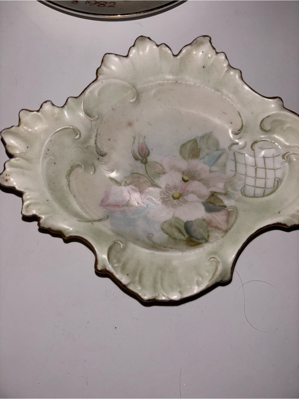 Vintage~ Decorative Floral Porcelain Dish - Pastel Pink and Green